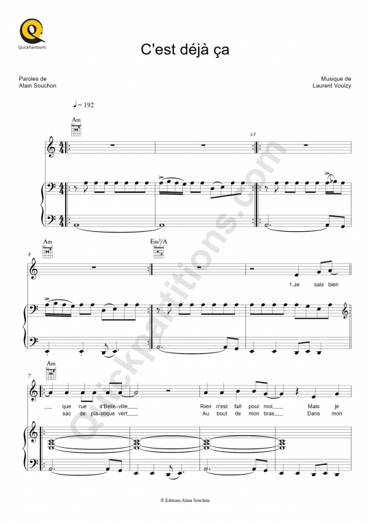 C'est déjà ça Piano Sheet Music - Alain Souchon