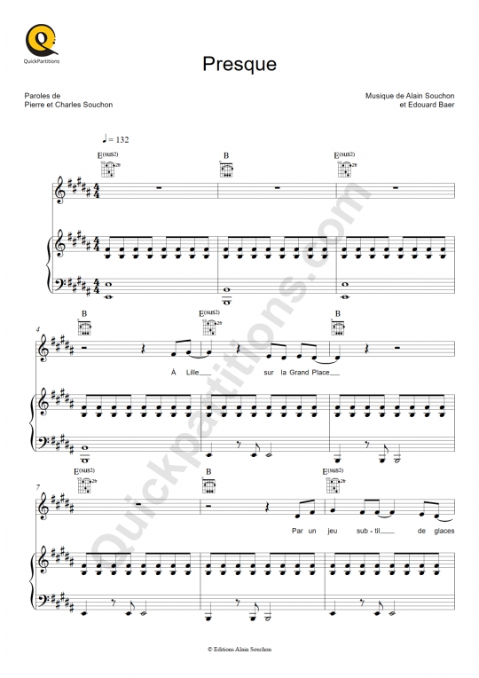 Presque Piano Sheet Music - Alain Souchon