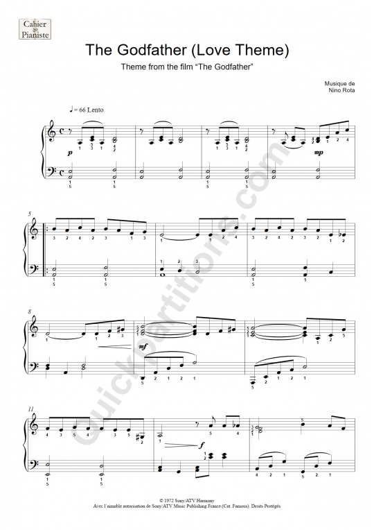 Support de cours Le Parrain (Love Theme) - Le Cahier du Pianiste