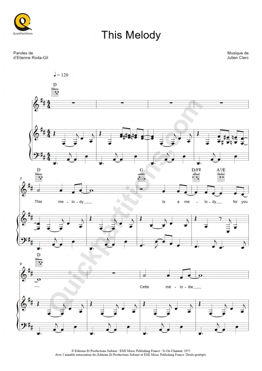 This Melody Piano Sheet Music - Julien Clerc