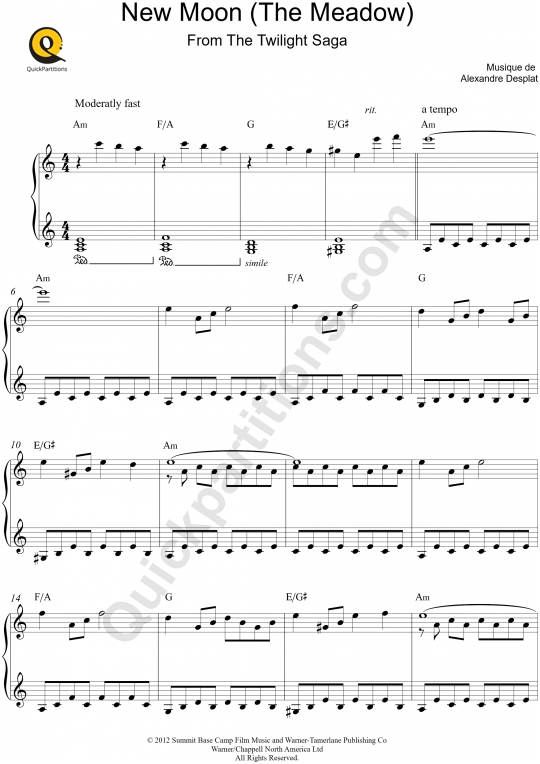 New Moon (The Meadow) Piano Sheet Music - Alexandre Desplat