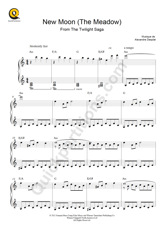 New Moon (The Meadow) Piano Sheet Music - Alexandre Desplat