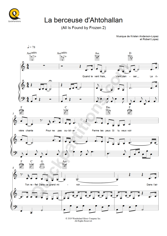 La berceuse d'Ahtohallan Piano Sheet Music - La reine des neiges 2