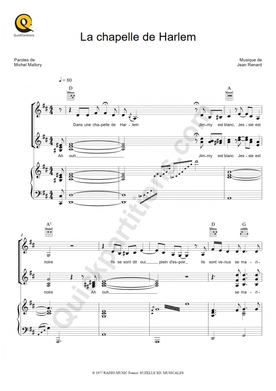 Partition piano La chapelle de Harlem - Jeane Manson