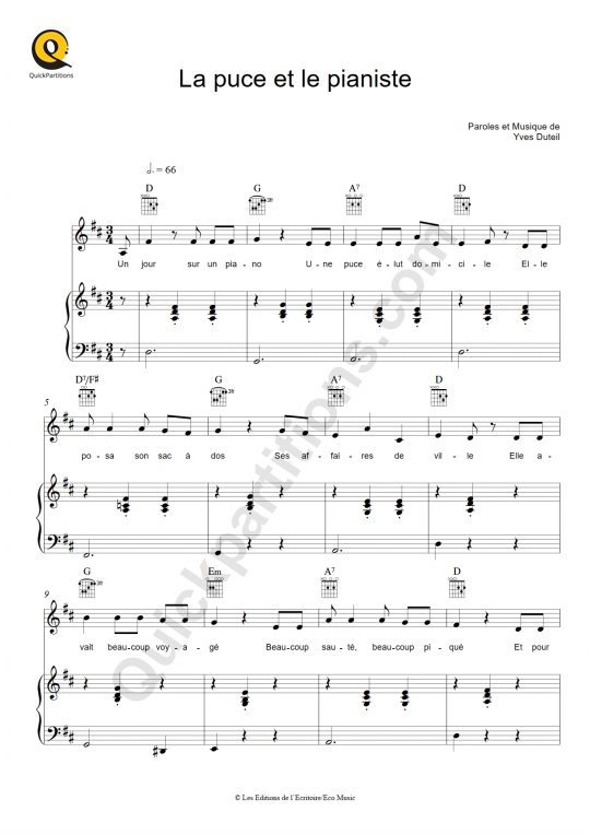 La puce et le pianiste Piano Sheet Music - Yves Duteil