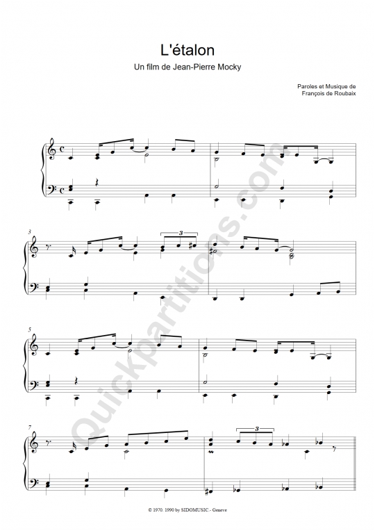 Partition piano L'étalon - François De Roubaix