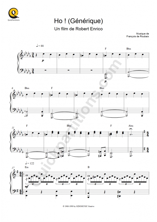 Ho ! Piano and Solo Instrument Sheet Music - François De Roubaix