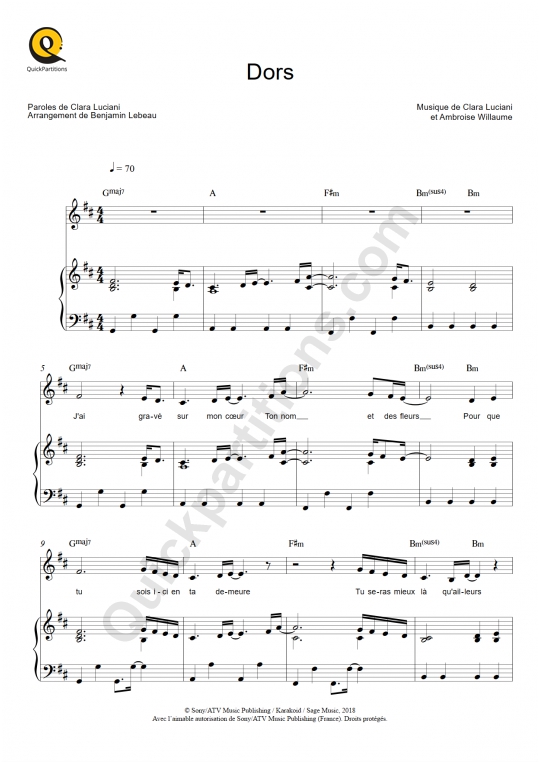 Dors Piano Sheet Music - Clara Luciani