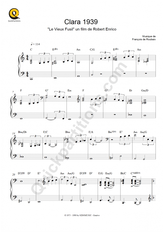 Partition piano et instrument soliste Clara 1939 (Le vieux fusil) - François De Roubaix