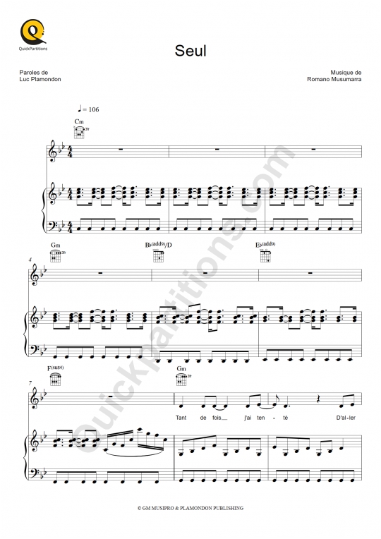 Seul Piano Sheet Music - Garou