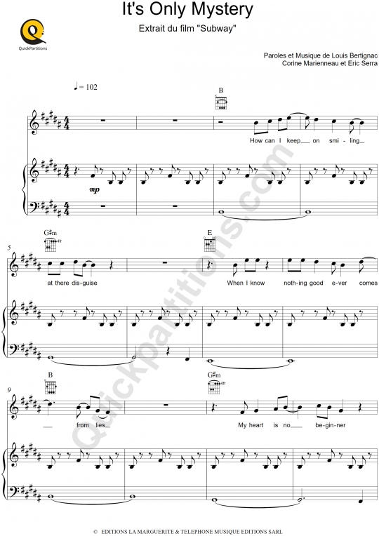 It's Only Mystery (Subway) Piano Sheet Music - Eric Serra