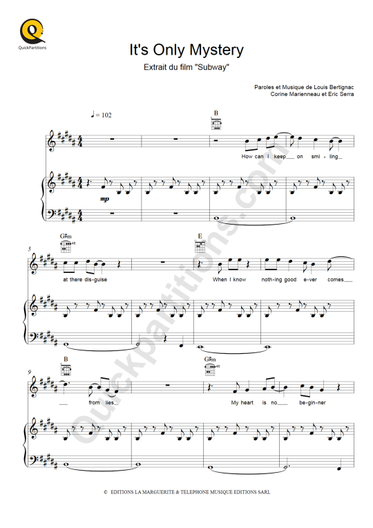 It's Only Mystery (Subway) Piano Sheet Music - Eric Serra