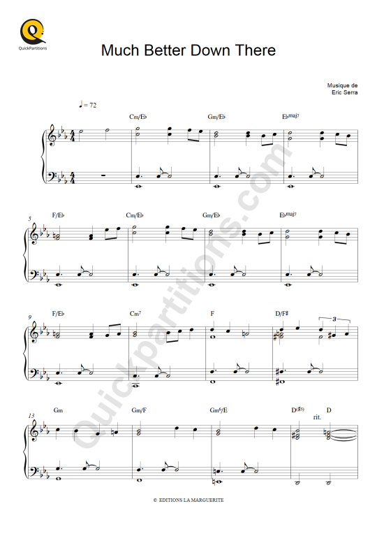 Much Better Down There Piano Sheet Music - Eric Serra