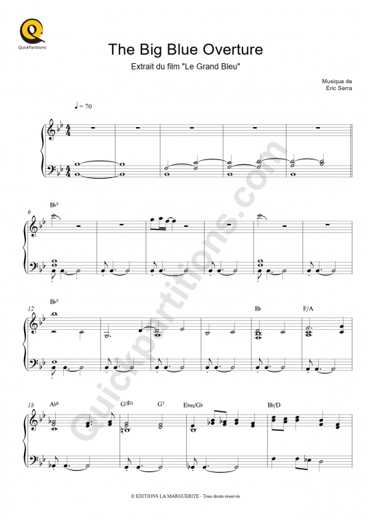 The Big Blue Overture (Le grand bleu) Piano Sheet Music - Eric Serra