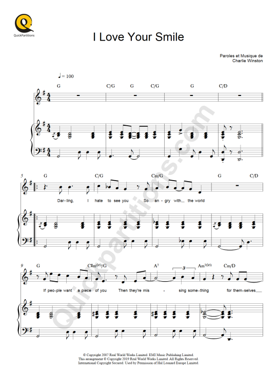 I Love Your Smile Piano Sheet Music - Charlie Winston