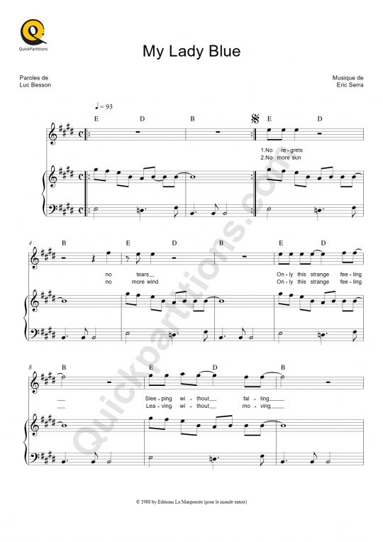 My Lady Blue Piano Sheet Music - Eric Serra