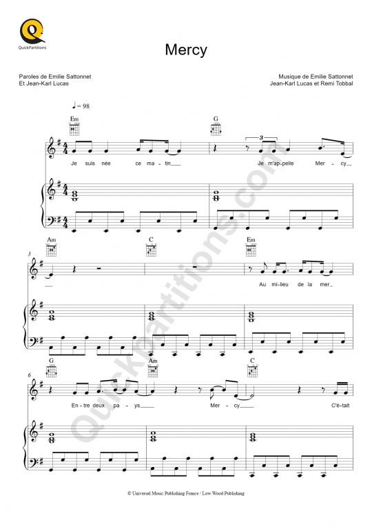 Mercy Piano Sheet Music - Madame Monsieur