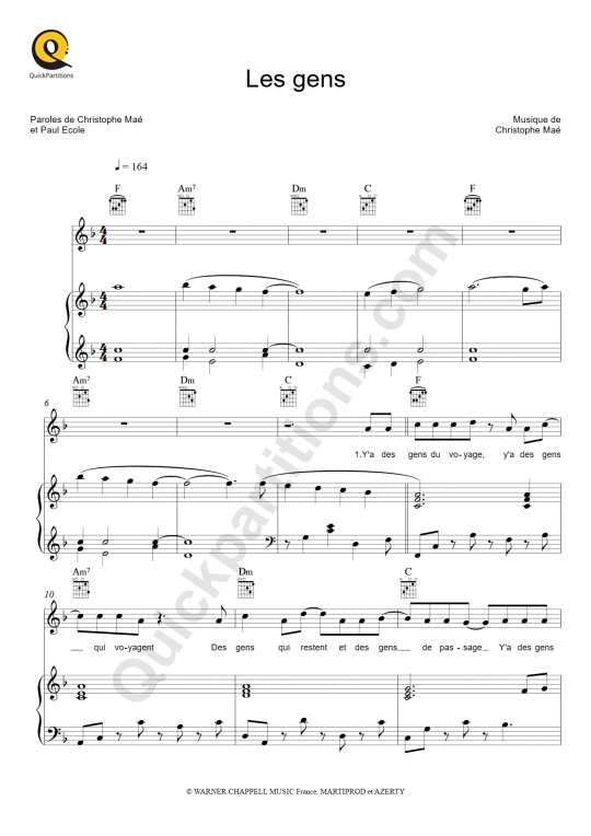 Partition piano Les gens - Christophe Maé