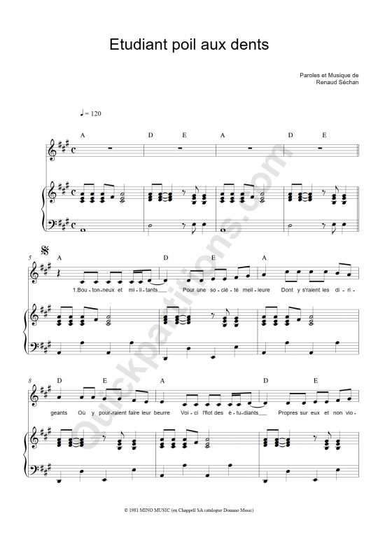 Partition piano Etudiant poil aux dents - Renaud