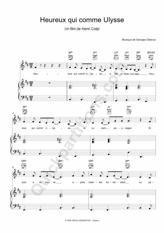 Heureux qui comme Ulysse Piano Sheet Music - Georges Delerue (Digital ...