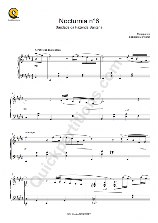 Partition piano Nocturnia n°06 - Sébastien MONNERET