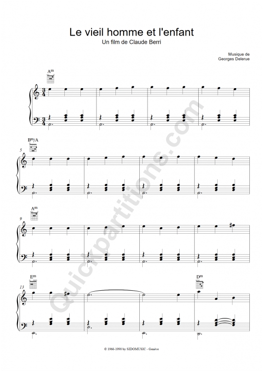 Partition piano Le vieil homme et l'enfant - Georges Delerue