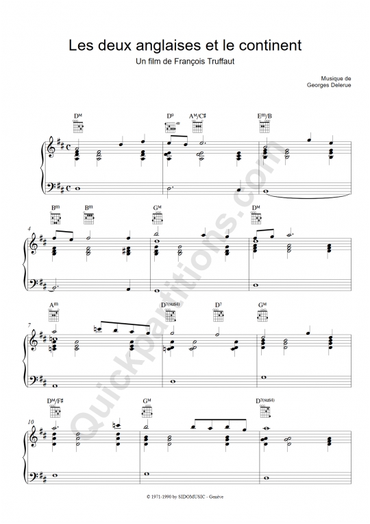 Partition piano Les deux anglaises et le continent - Georges Delerue
