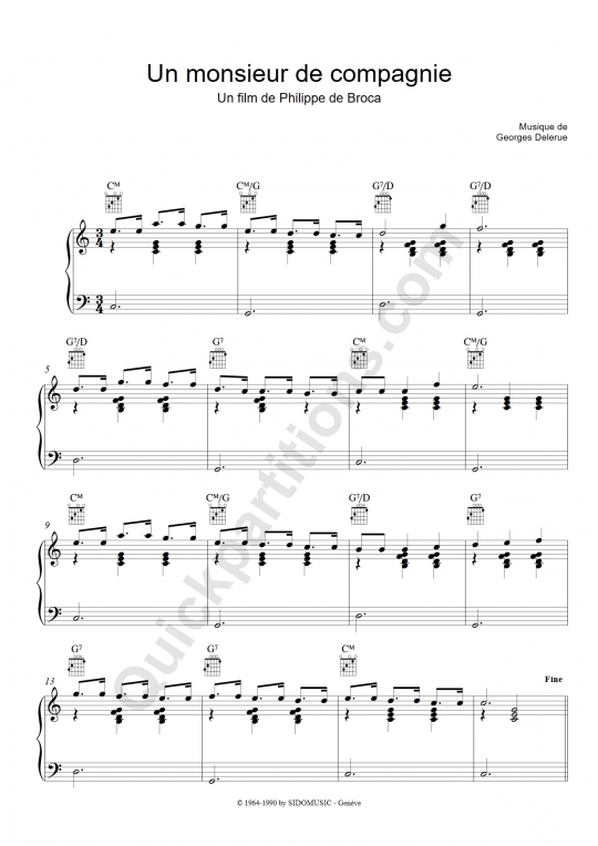 Partition piano Un monsieur de compagnie - Georges Delerue