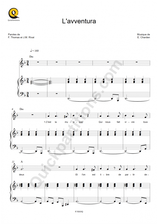 Partition piano L'avventura - Stone et Charden