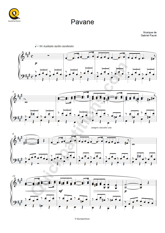 Partition piano Pavane - Gabriel Fauré