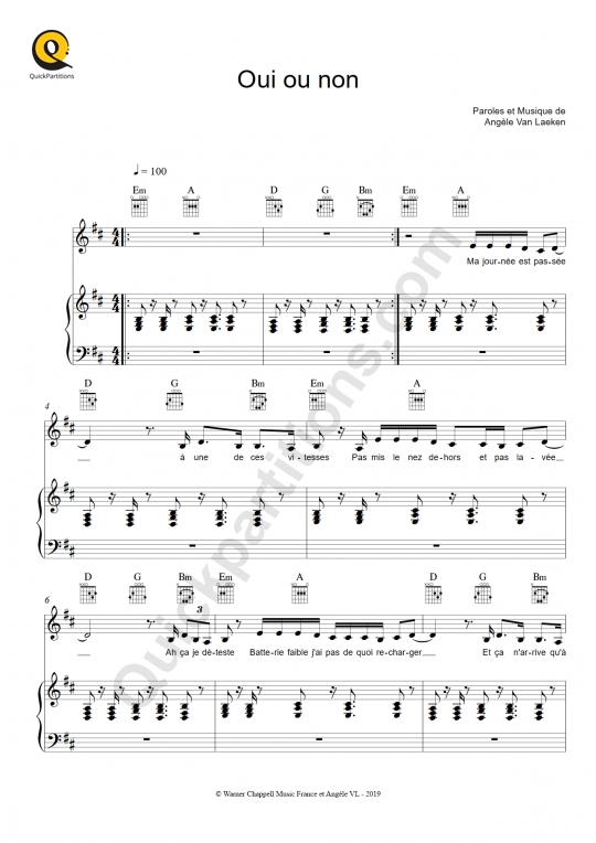 Oui ou non Piano Sheet Music - Angèle