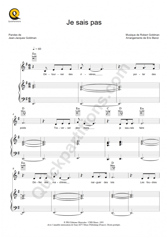 Partition piano Je sais pas - Céline Dion