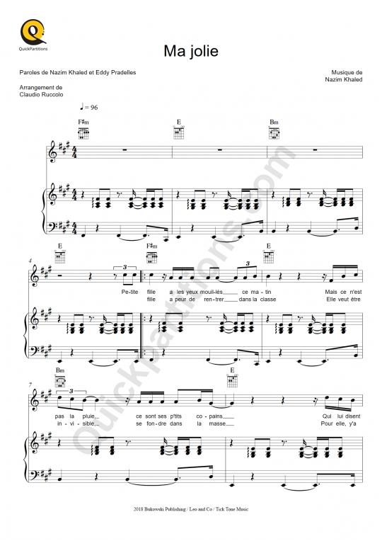 Partition piano Ma jolie - Claudio Capéo