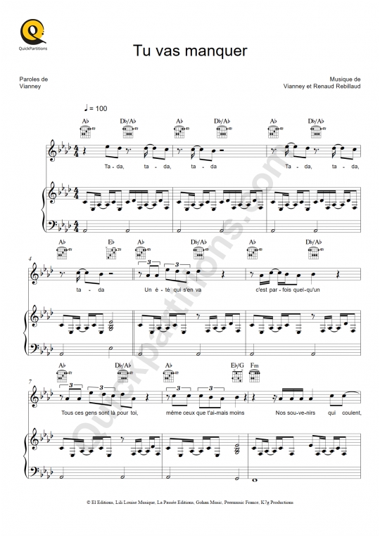 Tu vas manquer Piano Sheet Music - Kendji Girac