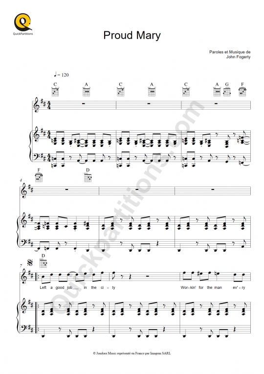 Proud Mary Piano Sheet Music - Creedence Clearwater Revival