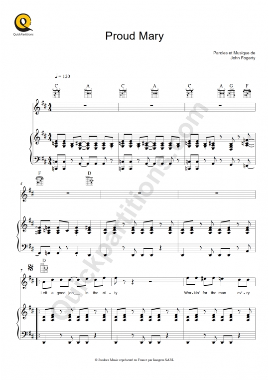 Proud Mary Piano Sheet Music - Creedence Clearwater Revival