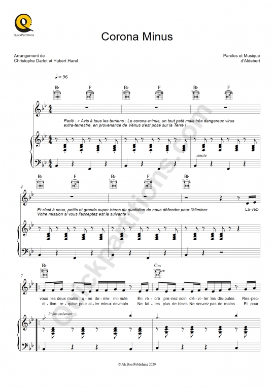 Corona Minus Piano Sheet Music - Aldebert