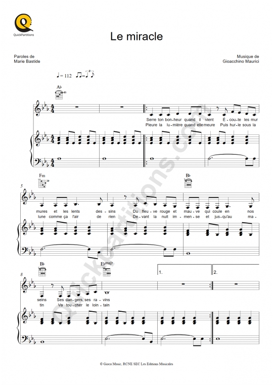 Partition piano Le miracle - Céline Dion