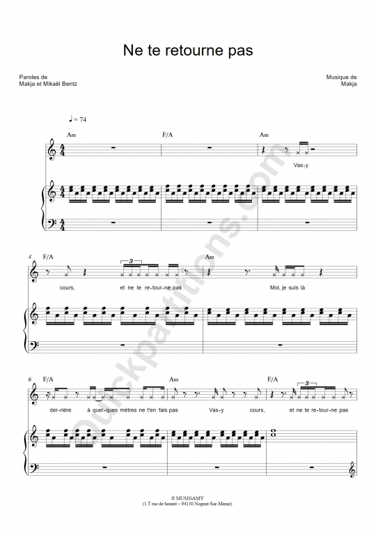 Partition piano Ne te retourne pas - Makja