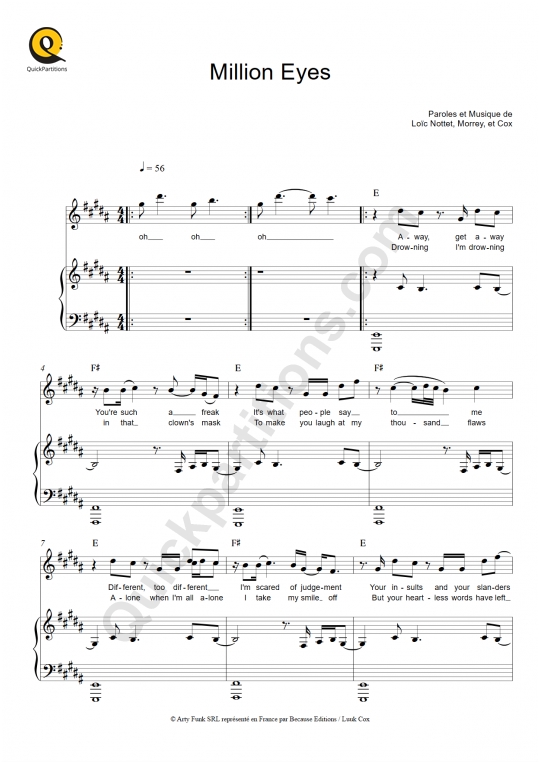 Million Eyes Piano Sheet Music - Loïc Nottet