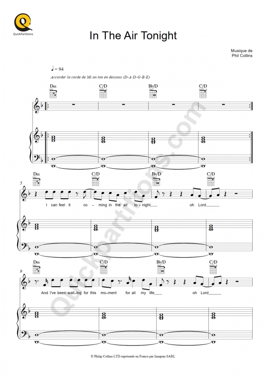 Partition piano In The Air Tonight - Phil Collins