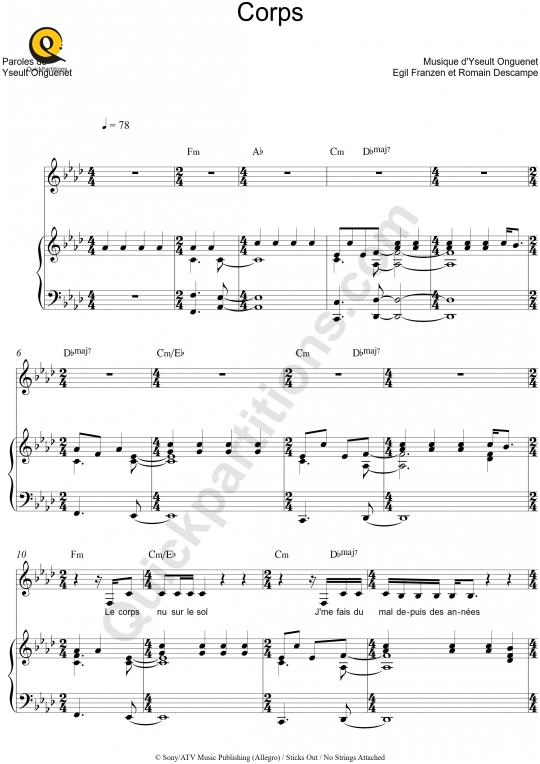 Corps Piano Sheet Music - Yseult