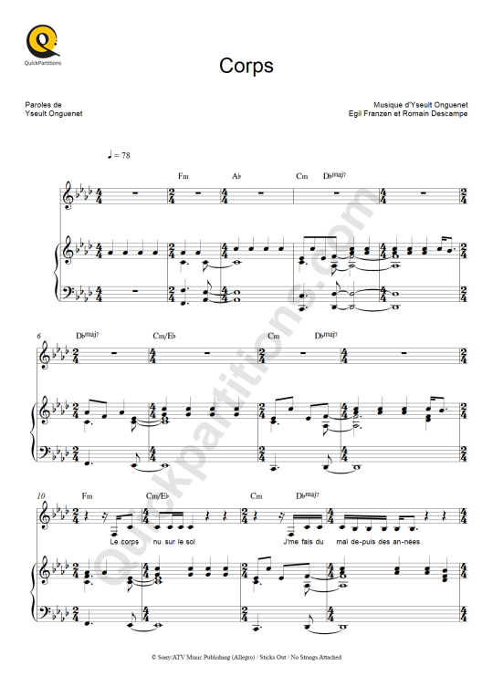 Corps Piano Sheet Music - Yseult