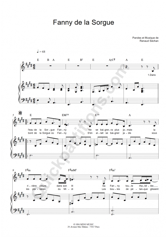 Partition piano Fanny de la Sorgue - Renaud