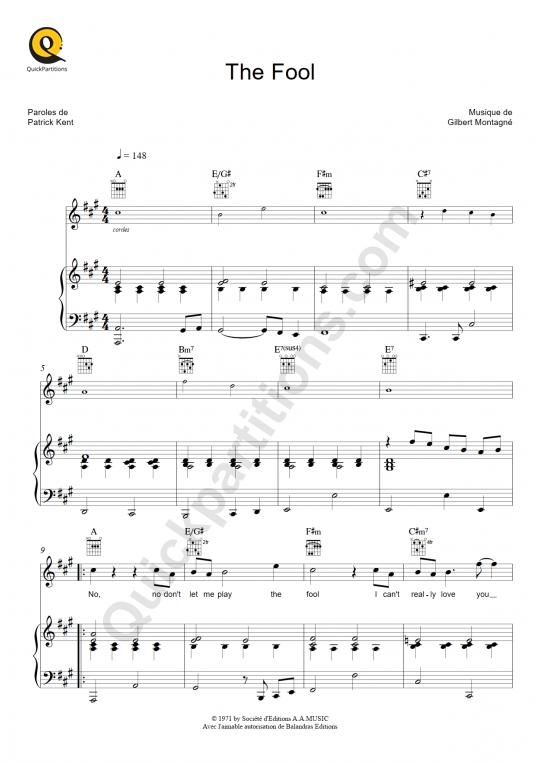 The Fool Piano Sheet Music - Gilbert Montagné