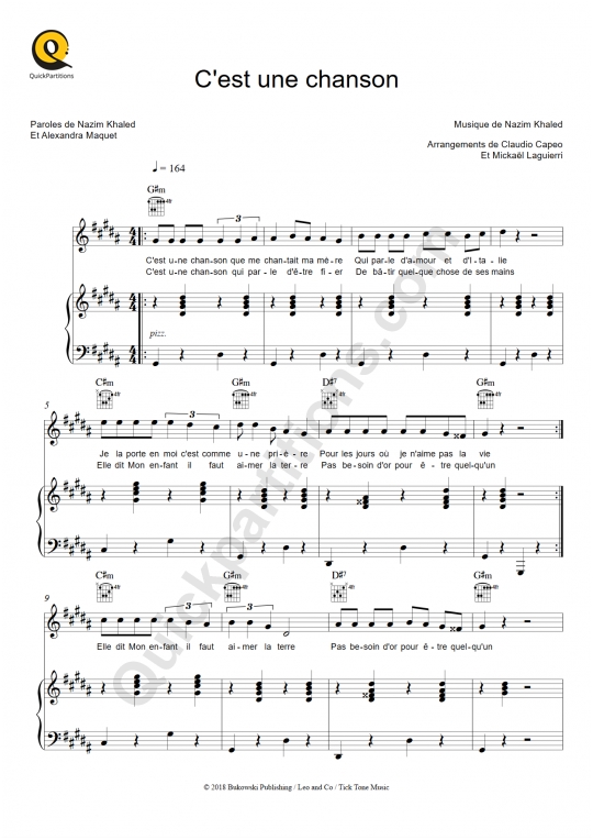 C'est une chanson Piano Sheet Music - Claudio Capéo