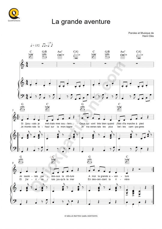 La grande aventure Piano Sheet Music - Henri Dès
