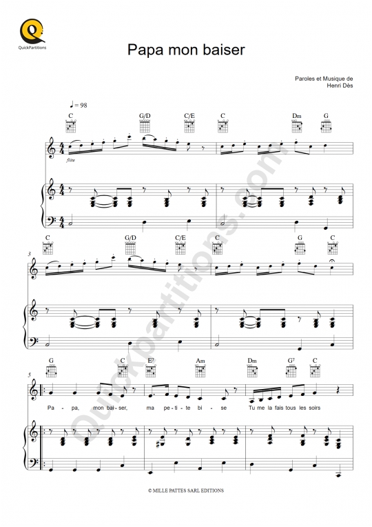 Papa mon baiser Piano Sheet Music from Henri Dès