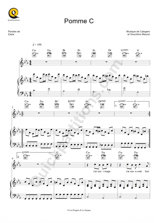 Pomme C Piano Sheet Music - Calogero