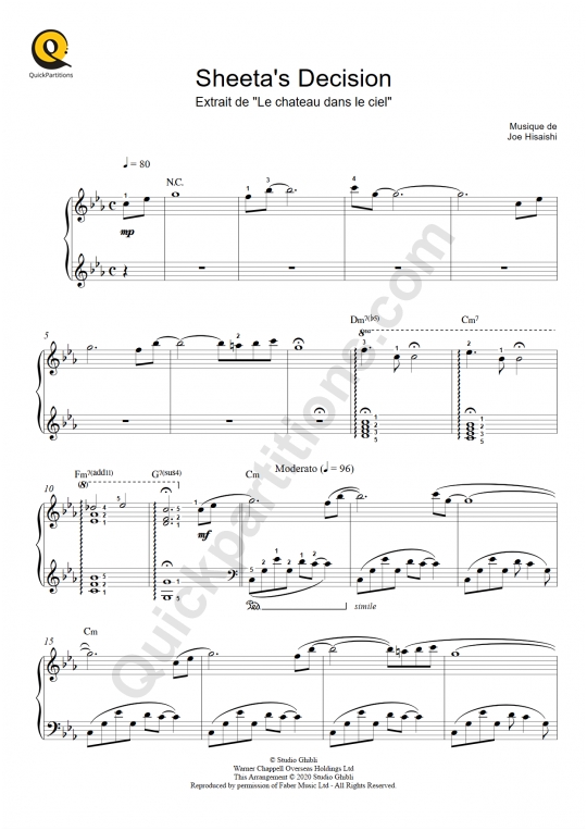 Partition piano Sheeta's Decision (Le château dans le ciel) - Joe Hisaishi